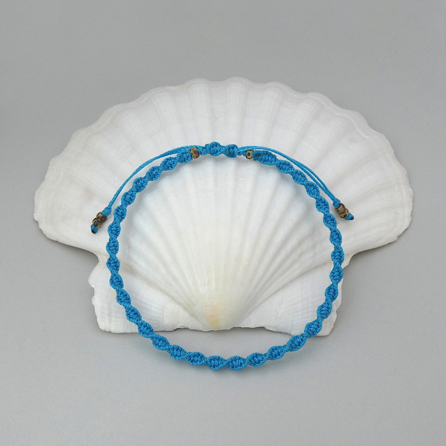 Bermuda Blue Macramé Bracelet – Handmade Spiral Braided Bracelet for Women, Ocean-Inspired Boho Jewellery, Adjustable Gift from Cornwall