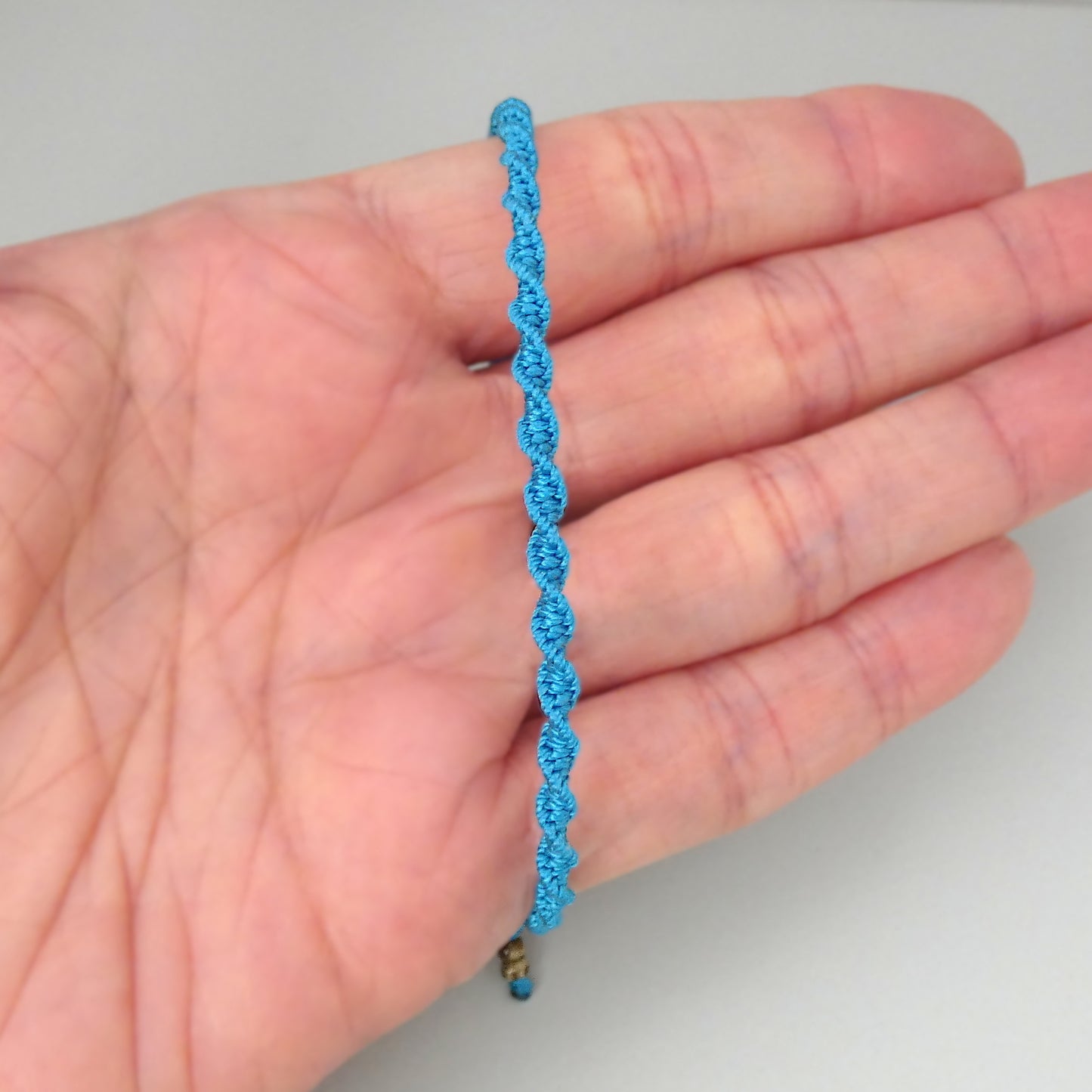 Bermuda Blue Macramé Bracelet – Handmade Spiral Bracelet for Women, Ocean-Inspired Boho Jewellery, Adjustable Gift from Cornwall