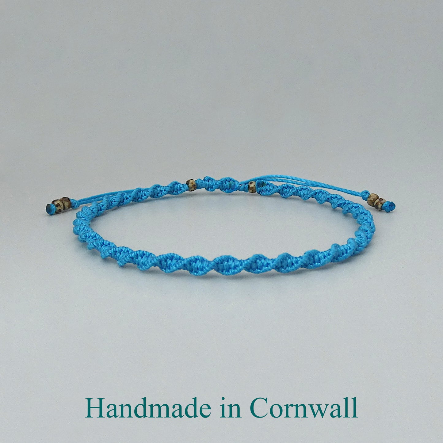 Bermuda Blue Macramé Bracelet – Handmade Spiral Bracelet for Women, Ocean-Inspired Boho Jewellery, Adjustable Gift from Cornwall