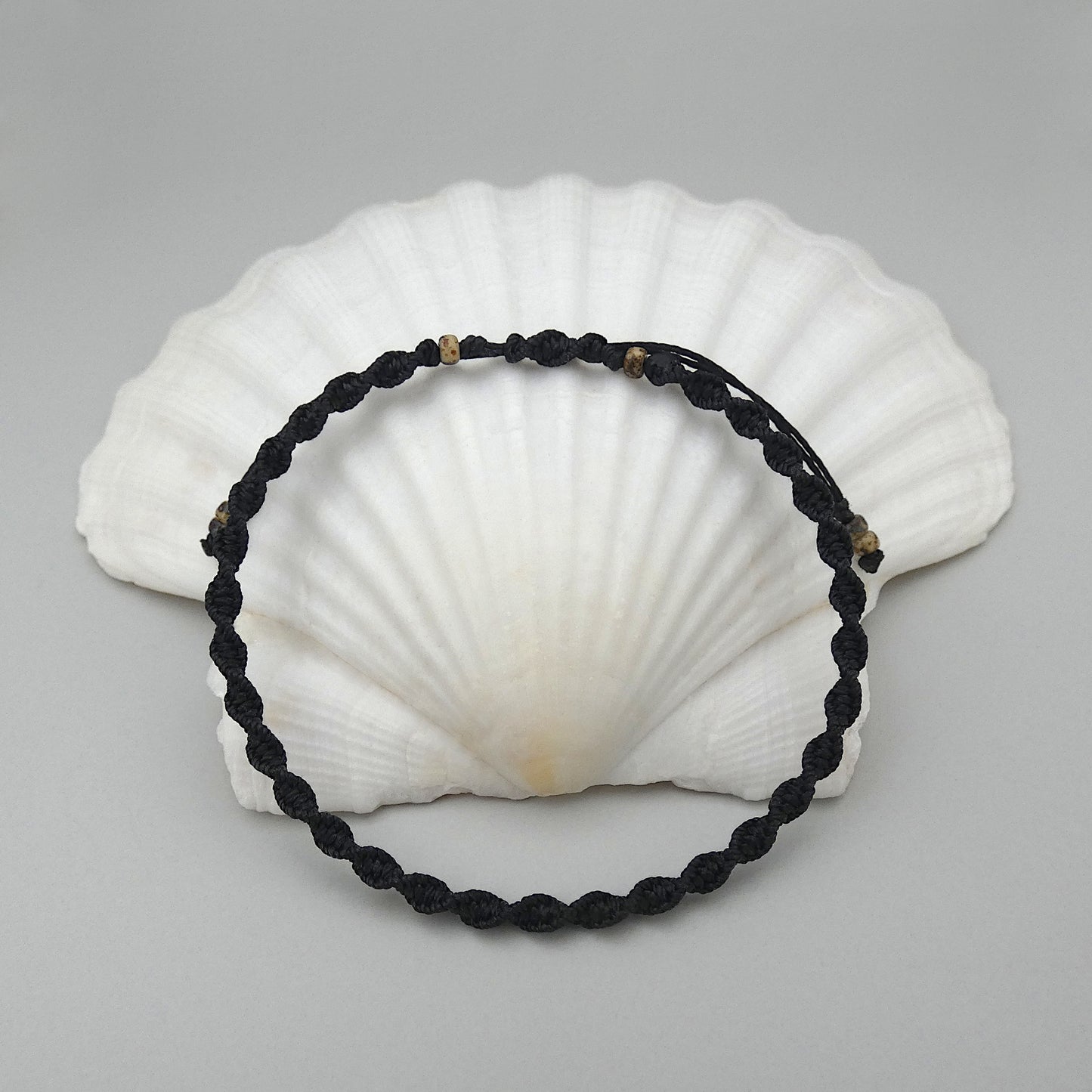 Black Macramé Bracelet – Handmade Spiral Knot Braided Bracelet, Unisex Boho Jewellery, Adjustable Cord Gift from Cornwall UK