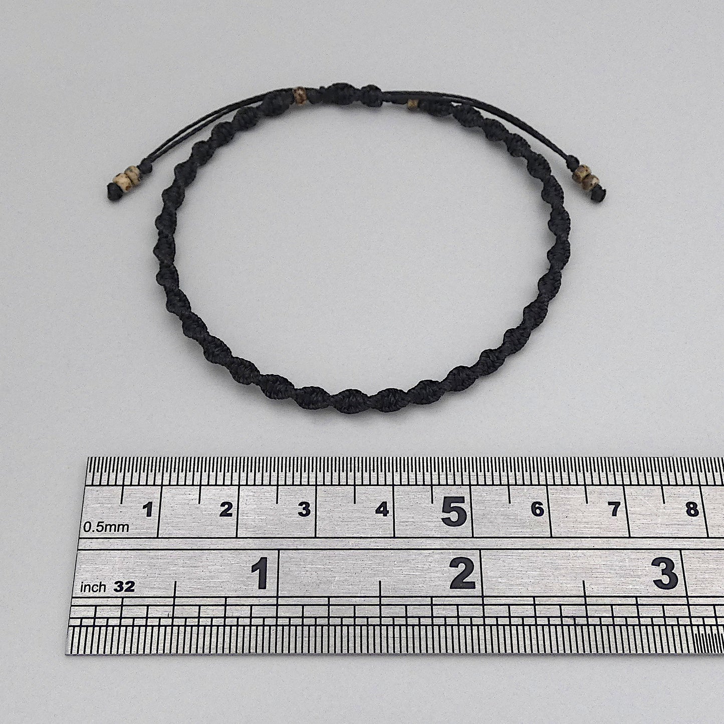 Black Macramé Bracelet – Handmade Spiral Knot Bracelet, Unisex Boho Jewellery, Adjustable Cord Gift from Cornwall UK