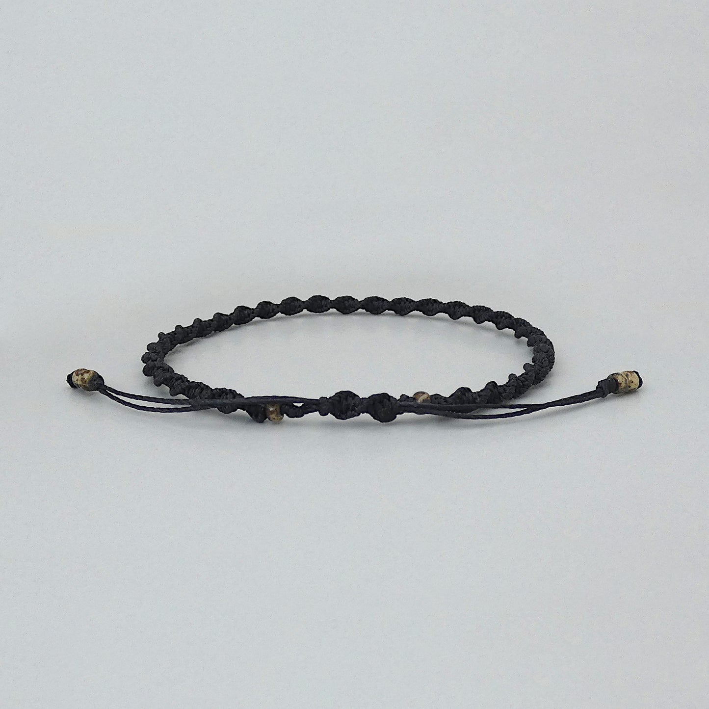 Black Macramé Bracelet – Handmade Spiral Knot Bracelet, Unisex Boho Jewellery, Adjustable Cord Gift from Cornwall UK