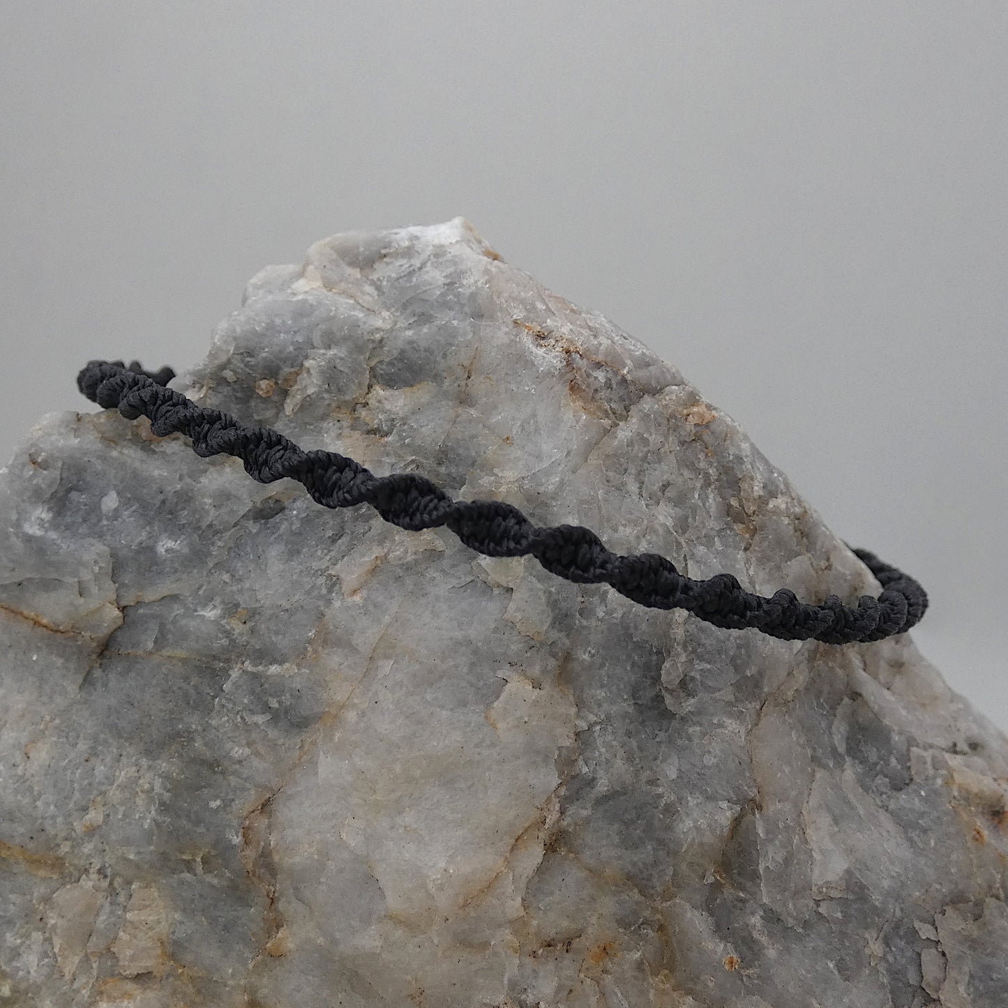Black Macramé Bracelet – Handmade Spiral Knot Bracelet, Unisex Boho Jewellery, Adjustable Cord Gift from Cornwall UK