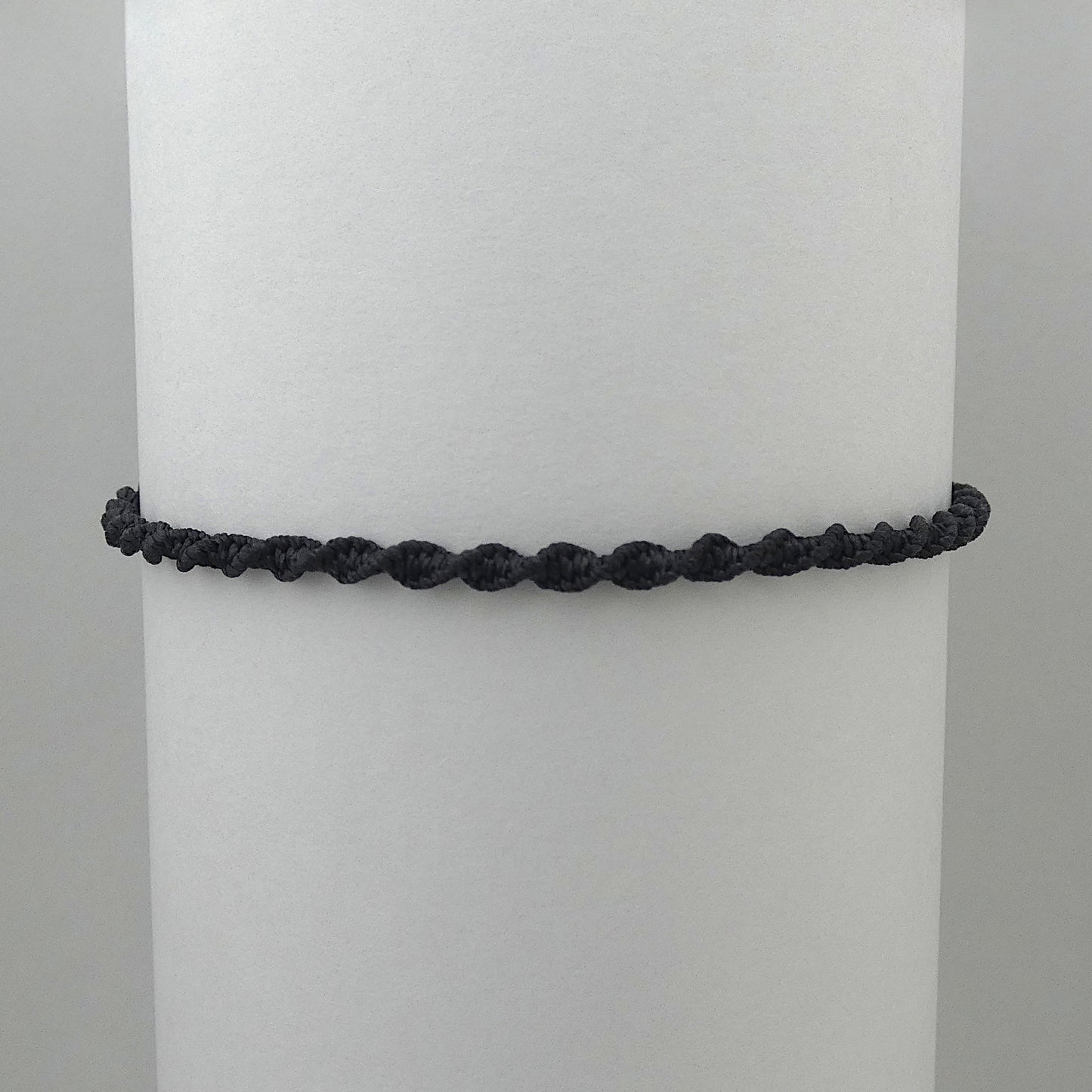 Black Macramé Bracelet – Handmade Spiral Knot Bracelet, Unisex Boho Jewellery, Adjustable Cord Gift from Cornwall UK