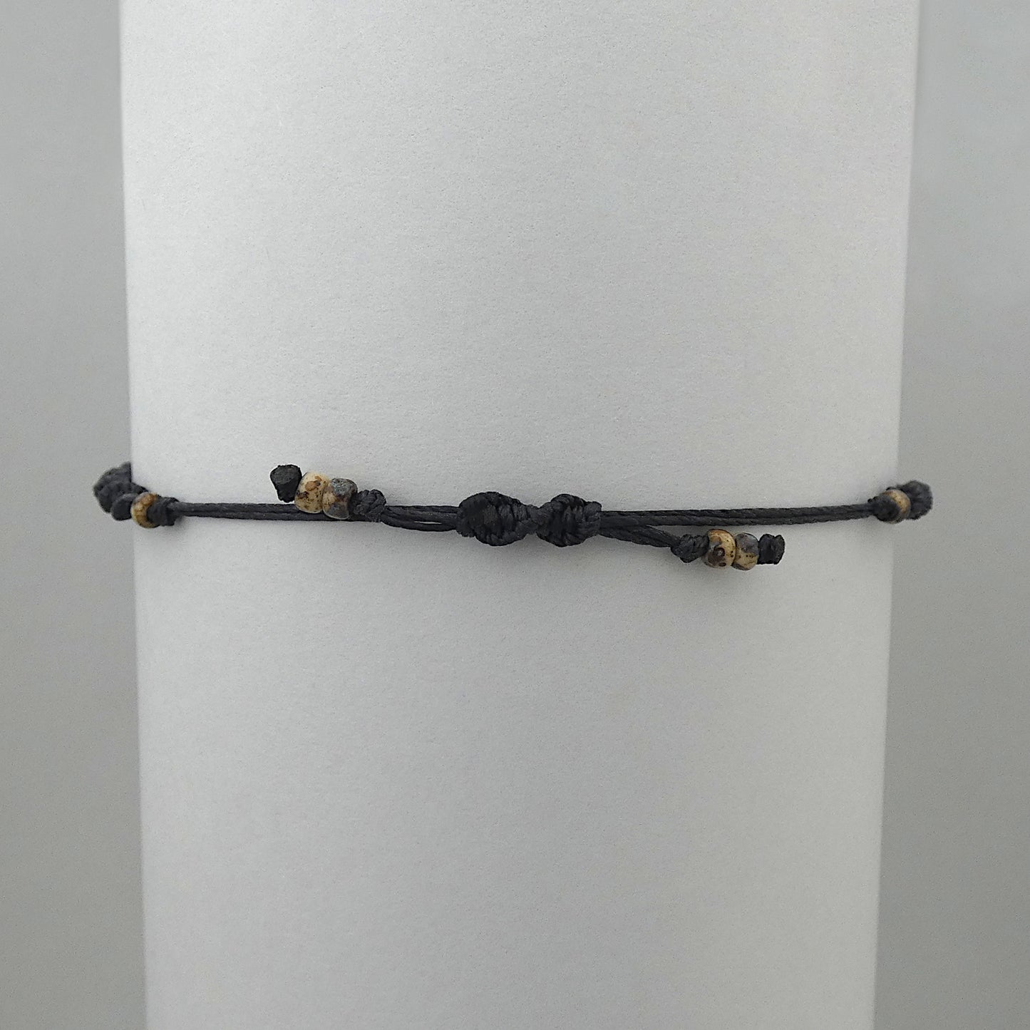 Black Macramé Bracelet – Handmade Spiral Knot Bracelet, Unisex Boho Jewellery, Adjustable Cord Gift from Cornwall UK