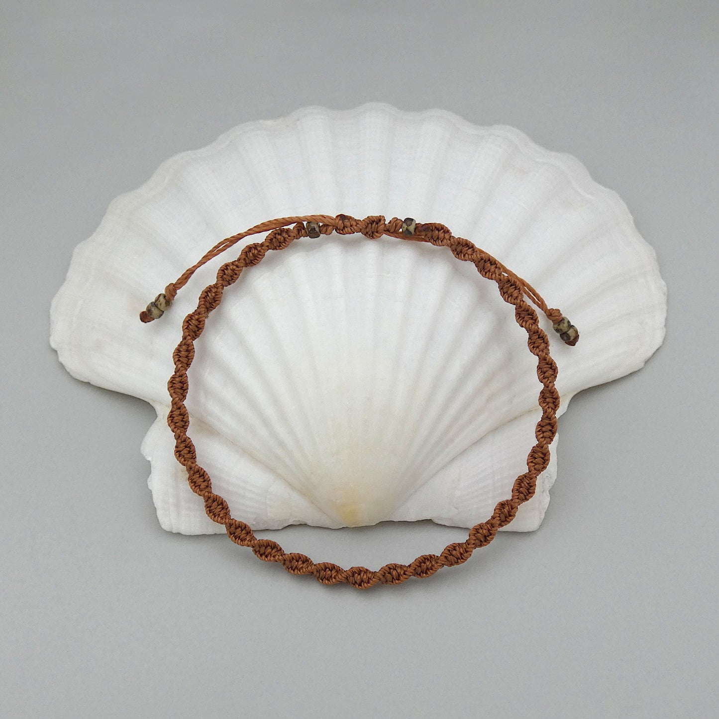 Copper Brown Macramé Bracelet – Handmade Spiral Braided Bracelet, Earthy Boho Jewellery, Adjustable Gift from Cornwall UK