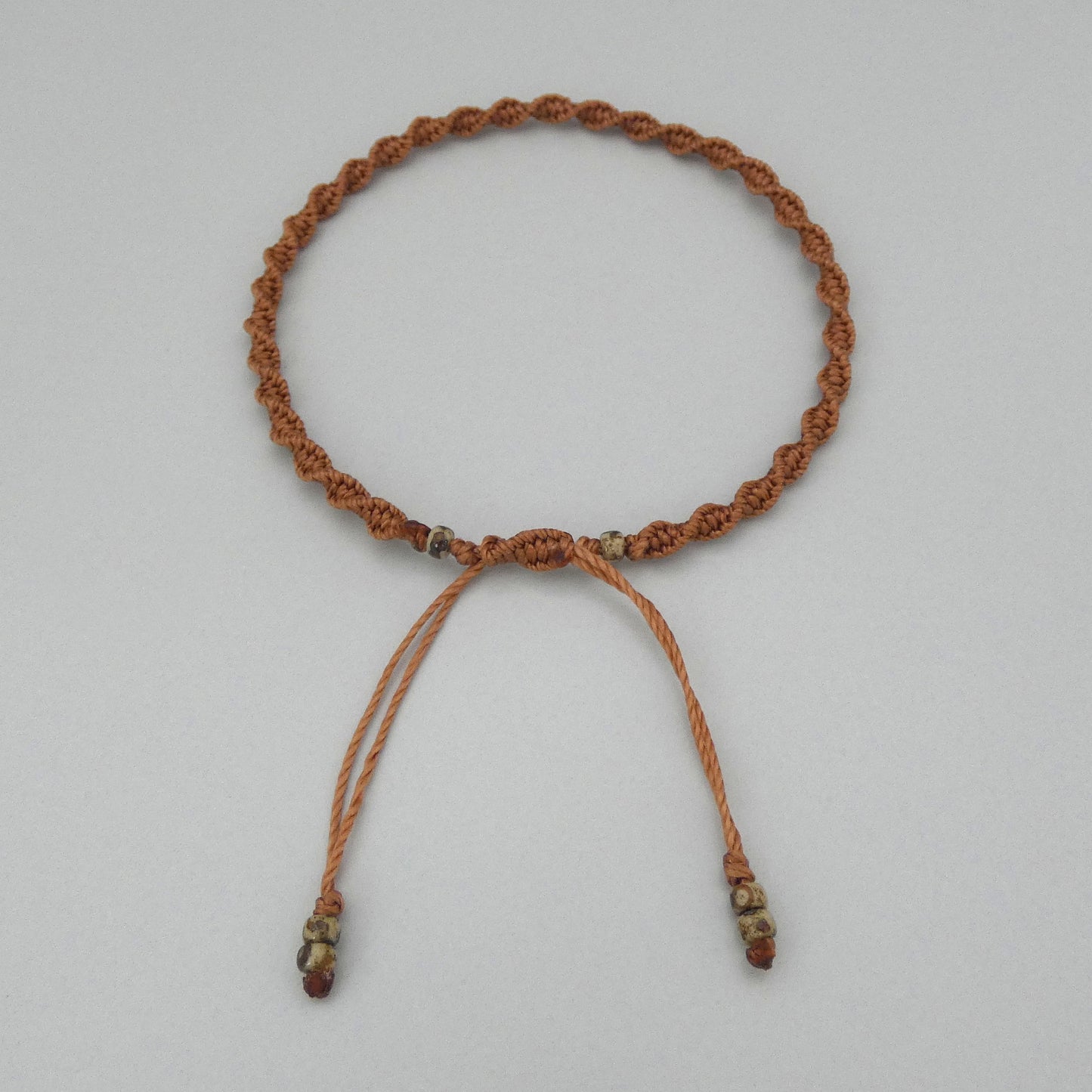 Copper Brown Macramé Bracelet – Handmade Spiral Braided Bracelet, Earthy Boho Jewellery, Adjustable Gift from Cornwall UK