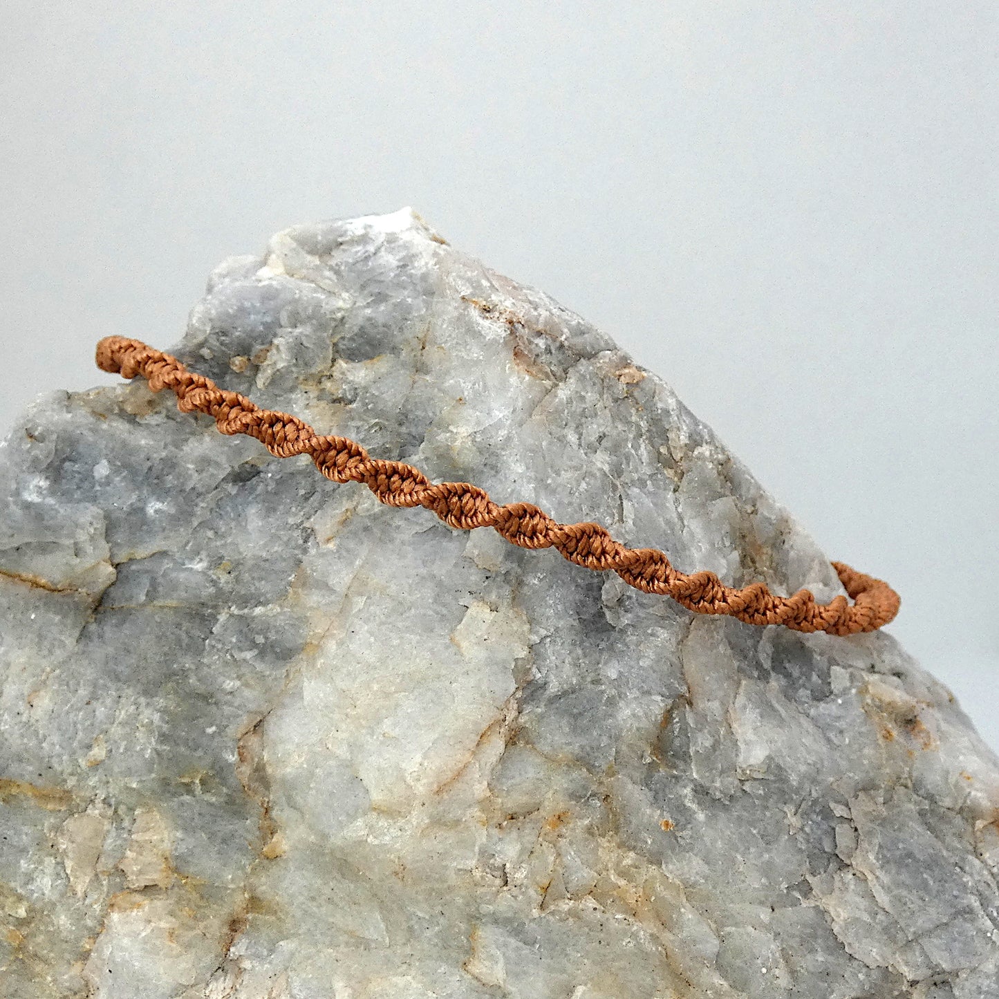 Copper Brown Macramé Bracelet – Handmade Spiral Braided Bracelet, Earthy Boho Jewellery, Adjustable Gift from Cornwall UK