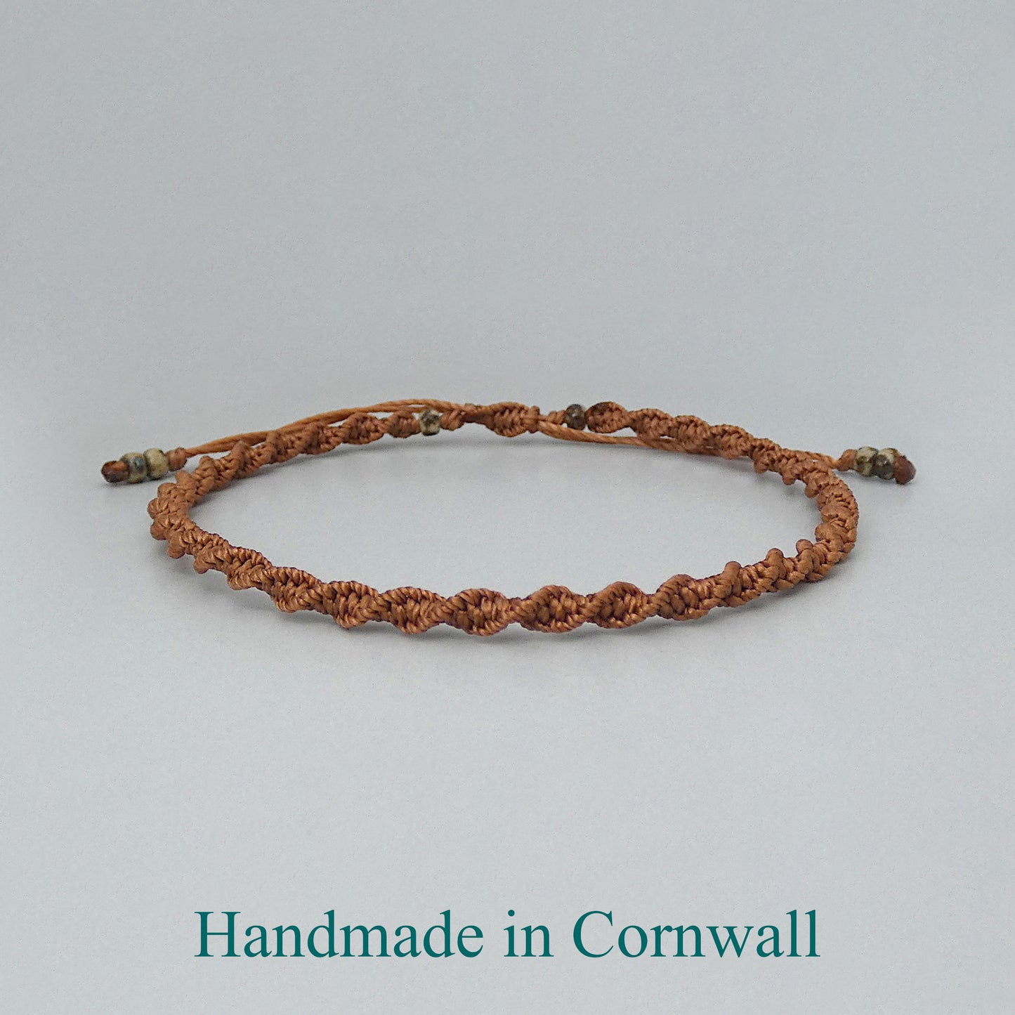 Copper Brown Macramé Bracelet – Handmade Spiral Braided Bracelet, Earthy Boho Jewellery, Adjustable Gift from Cornwall UK