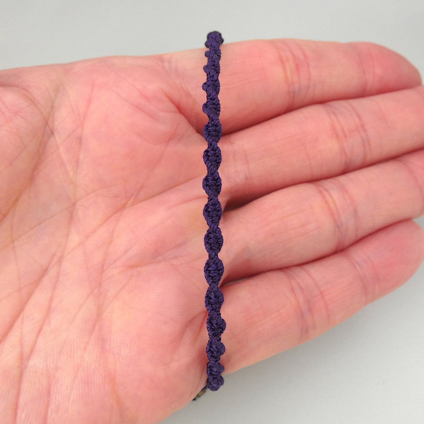 Dark Purple Macramé Bracelet – Handmade Spiral Braided Bracelet, Deep Boho Jewellery, Adjustable Cord Gift for Women UK