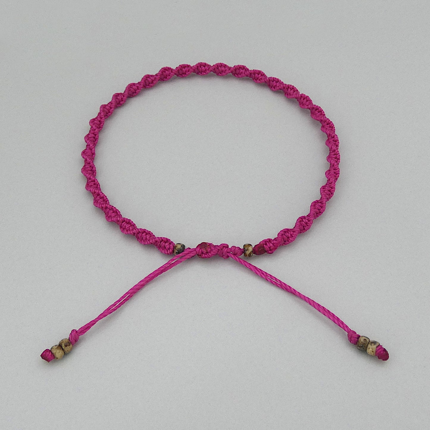 Magenta Macramé Bracelet – Handmade Spiral Bracelet for Women, Bright Boho Gift, Adjustable Stackable Jewellery UK