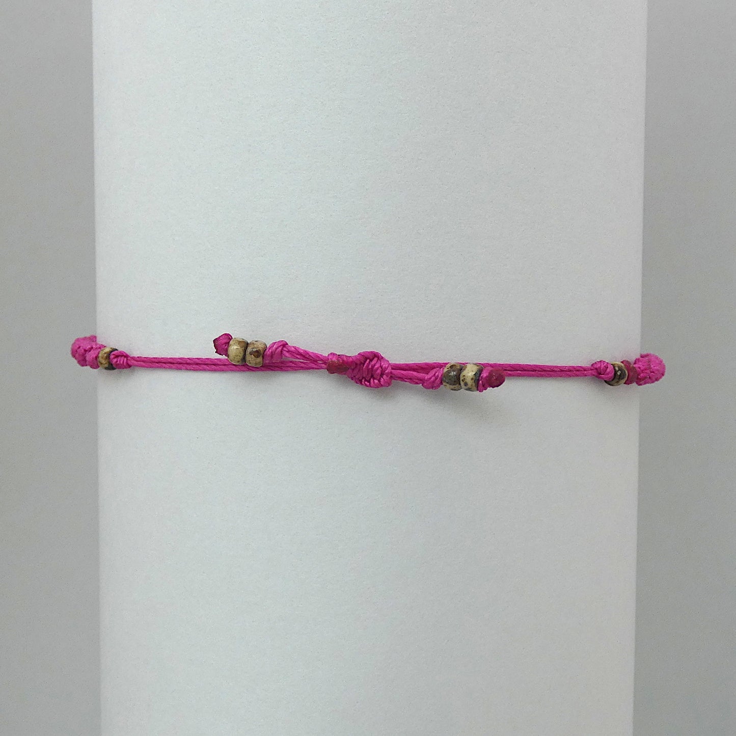 Magenta Macramé Bracelet – Handmade Spiral Bracelet for Women, Bright Boho Gift, Adjustable Stackable Jewellery UK