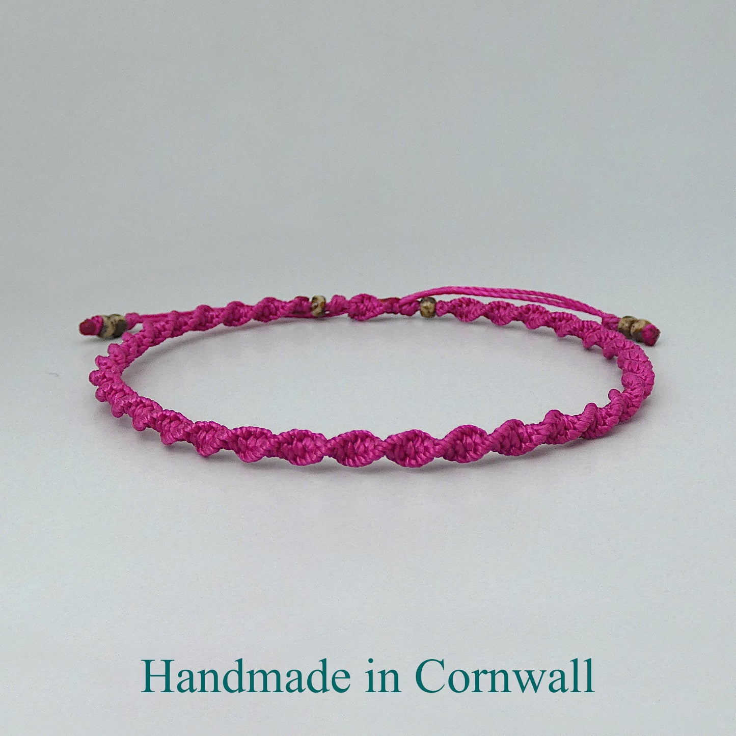 Magenta Macramé Bracelet – Handmade Spiral Bracelet for Women, Bright Boho Gift, Adjustable Stackable Jewellery UK