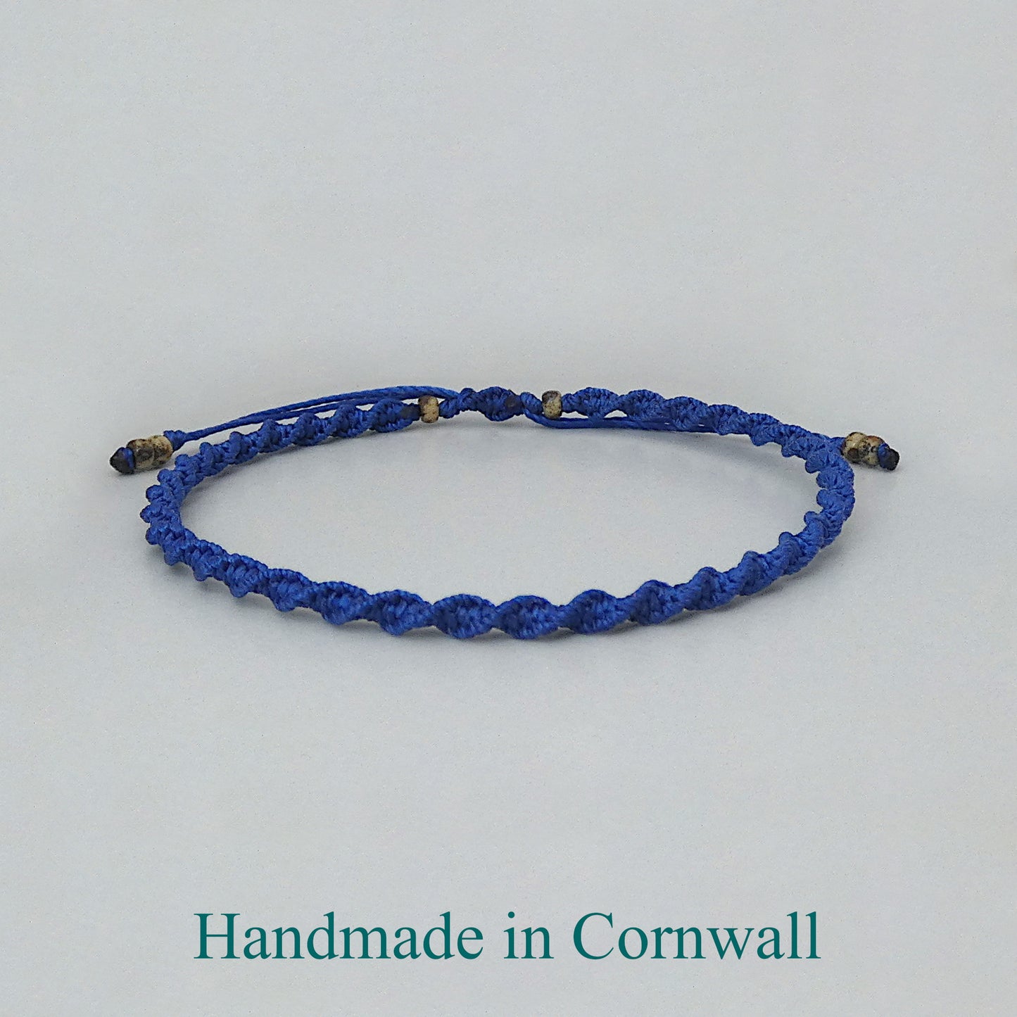 Royal Blue Macramé Bracelet – Handmade Spiral Braided Bracelet for Women, Ocean-Inspired Boho Jewellery, Adjustable Gift from Cornwall