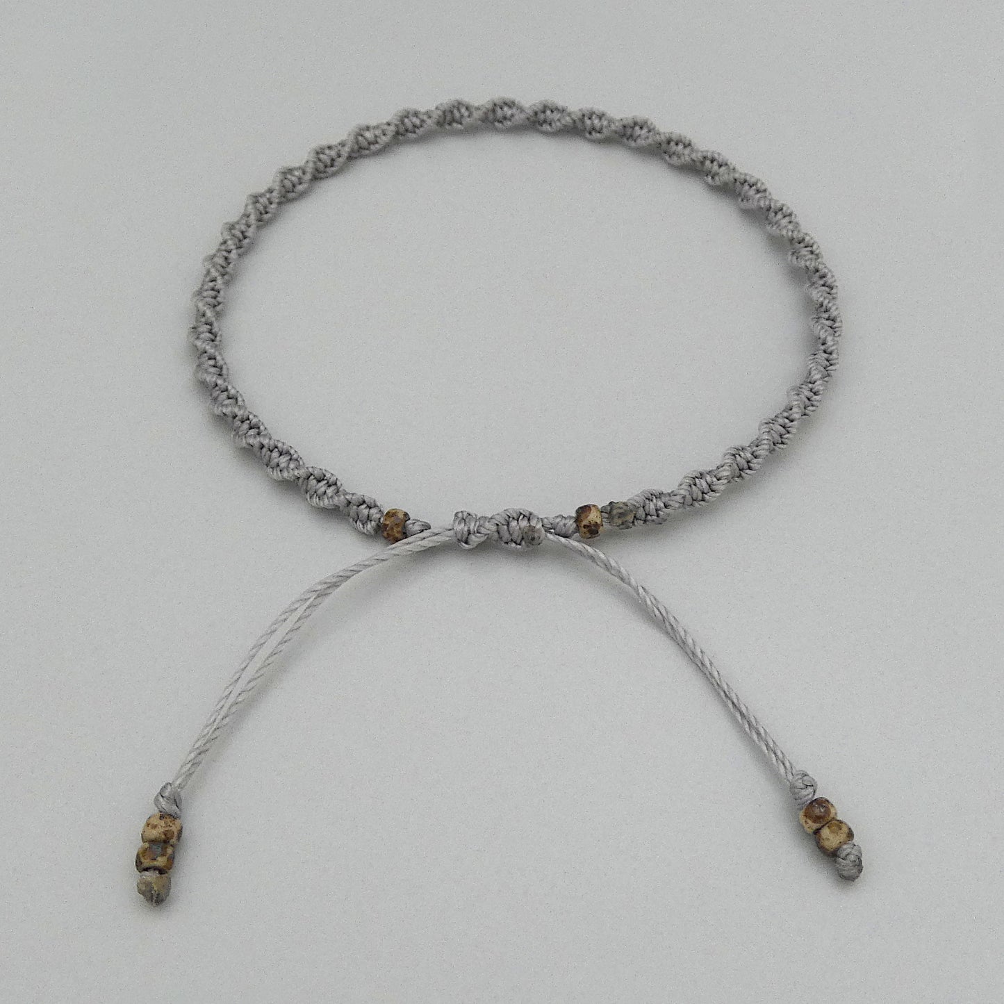 Silver Grey Macramé Bracelet – Handmade Spiral Braided Bracelet, Neutral Boho Jewellery, Adjustable Gift for Her UK