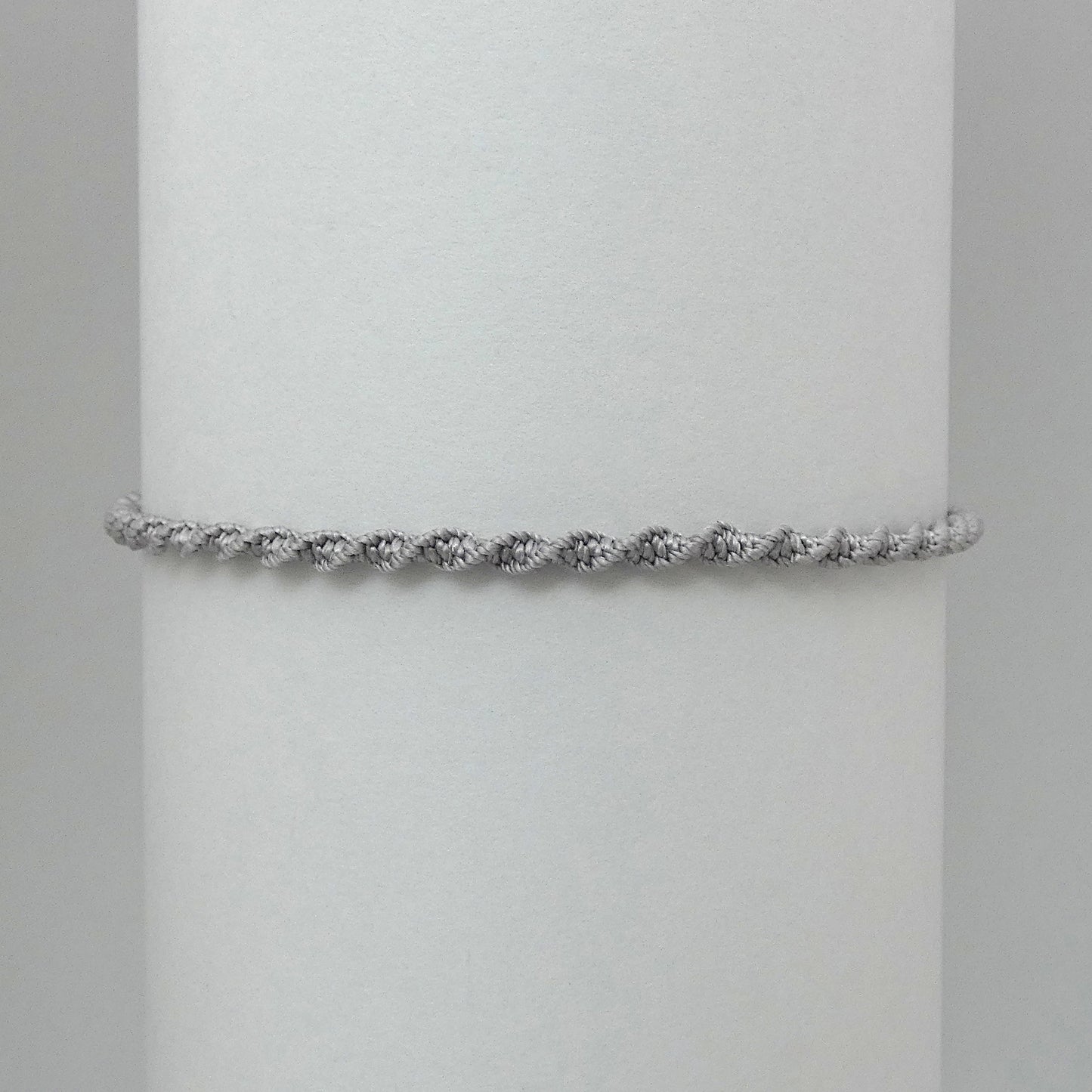 Silver Grey Macramé Bracelet – Handmade Spiral Braided Bracelet, Neutral Boho Jewellery, Adjustable Gift for Her UK
