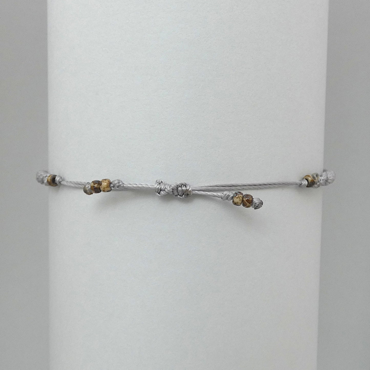 Silver Grey Macramé Bracelet – Handmade Spiral Braided Bracelet, Neutral Boho Jewellery, Adjustable Gift for Her UK