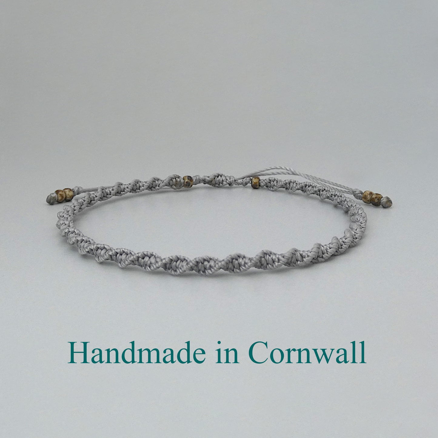 Silver Grey Macramé Bracelet – Handmade Spiral Braided Bracelet, Neutral Boho Jewellery, Adjustable Gift for Her UK