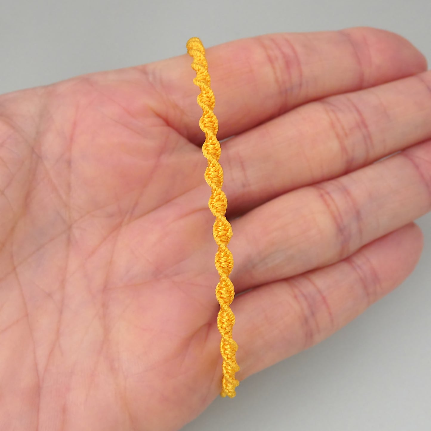 Sunflower Yellow Macramé Bracelet – Handmade Spiral Bracelet for Women, Bright Boho Jewellery, Adjustable Gift Made in UK