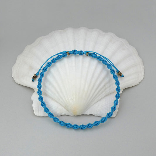 Bermuda Blue Macramé Bracelet – Handmade Spiral Braided Bracelet for Women, Ocean-Inspired Boho Jewellery, Adjustable Gift from Cornwall