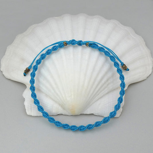 Bermuda Blue Macramé Bracelet – Handmade Spiral Bracelet for Women, Ocean-Inspired Boho Jewellery, Adjustable Gift from Cornwall
