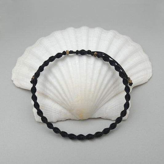 Black Macramé Bracelet – Handmade Spiral Knot Braided Bracelet, Unisex Boho Jewellery, Adjustable Cord Gift from Cornwall UK