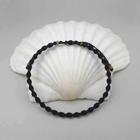 Black Macramé Bracelet – Handmade Spiral Knot Bracelet, Unisex Boho Jewellery, Adjustable Cord Gift from Cornwall UK