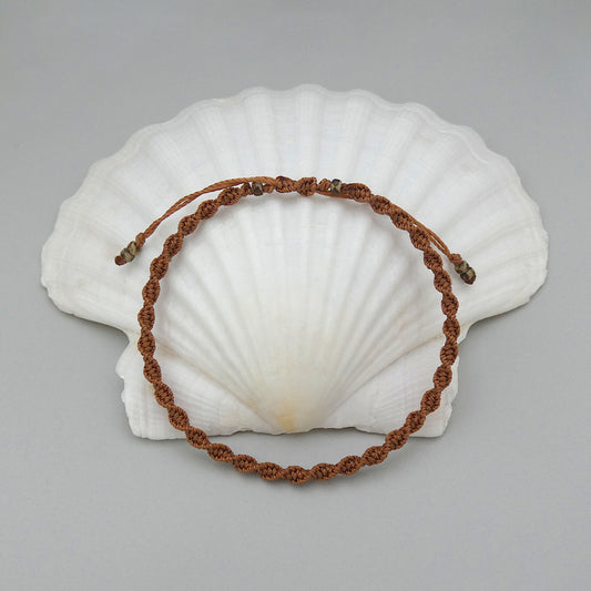 Copper Brown Macramé Bracelet – Handmade Spiral Bracelet, Earthy Boho Jewellery, Adjustable Gift from Cornwall UK