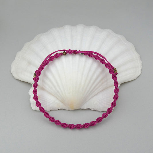 Magenta Macramé Bracelet – Handmade Spiral Bracelet for Women, Bright Boho Gift, Adjustable Stackable Jewellery UK