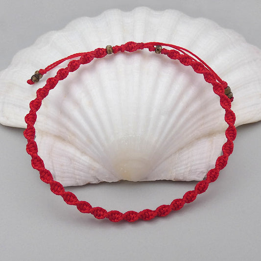 Bright Red Macramé Bracelet – Handmade Spiral Knot Bracelet, Bold Boho Gift, Adjustable Jewellery UK