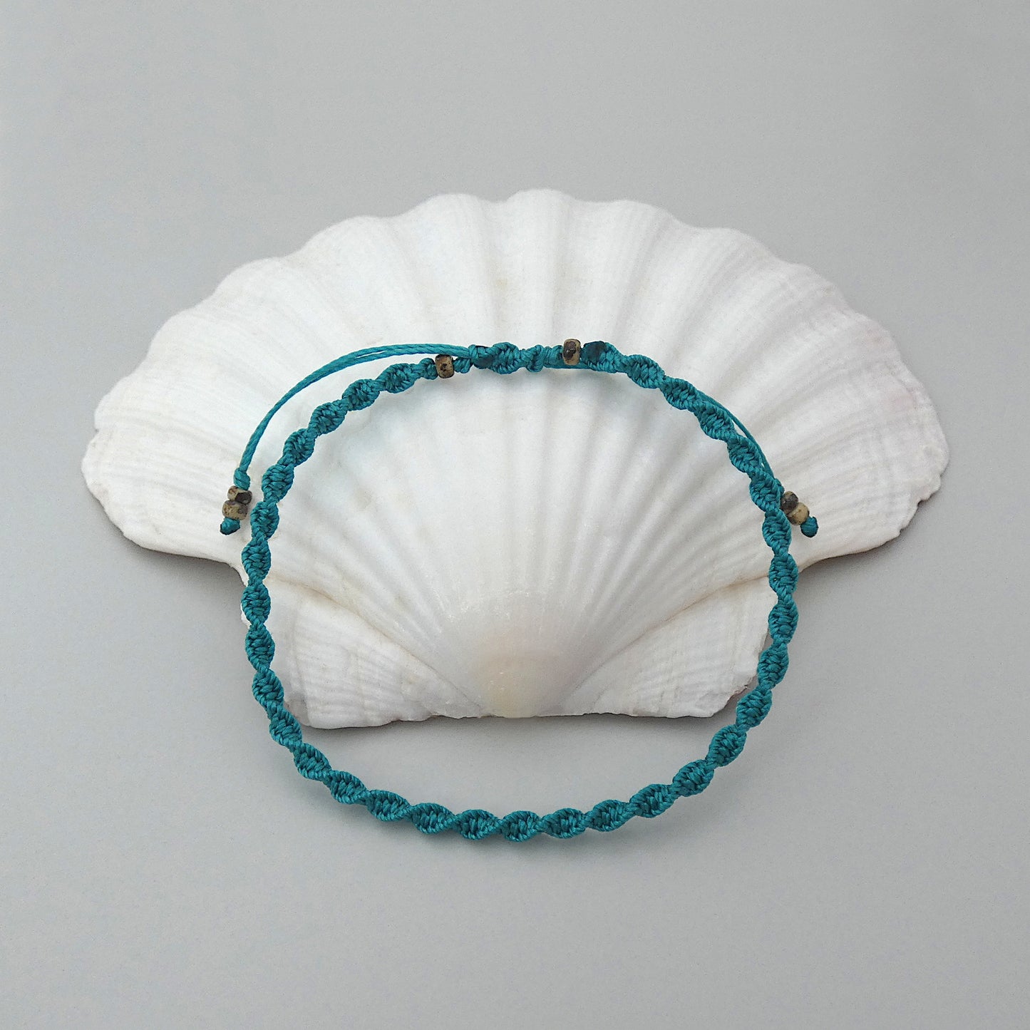 Teal Green Macramé Bracelet – Handmade Spiral Bracelet for Women, Coastal Boho Style, Adjustable Jewellery UK