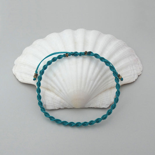 Teal Green Macramé Bracelet – Handmade Spiral Bracelet for Women, Coastal Boho Style, Adjustable Jewellery UK