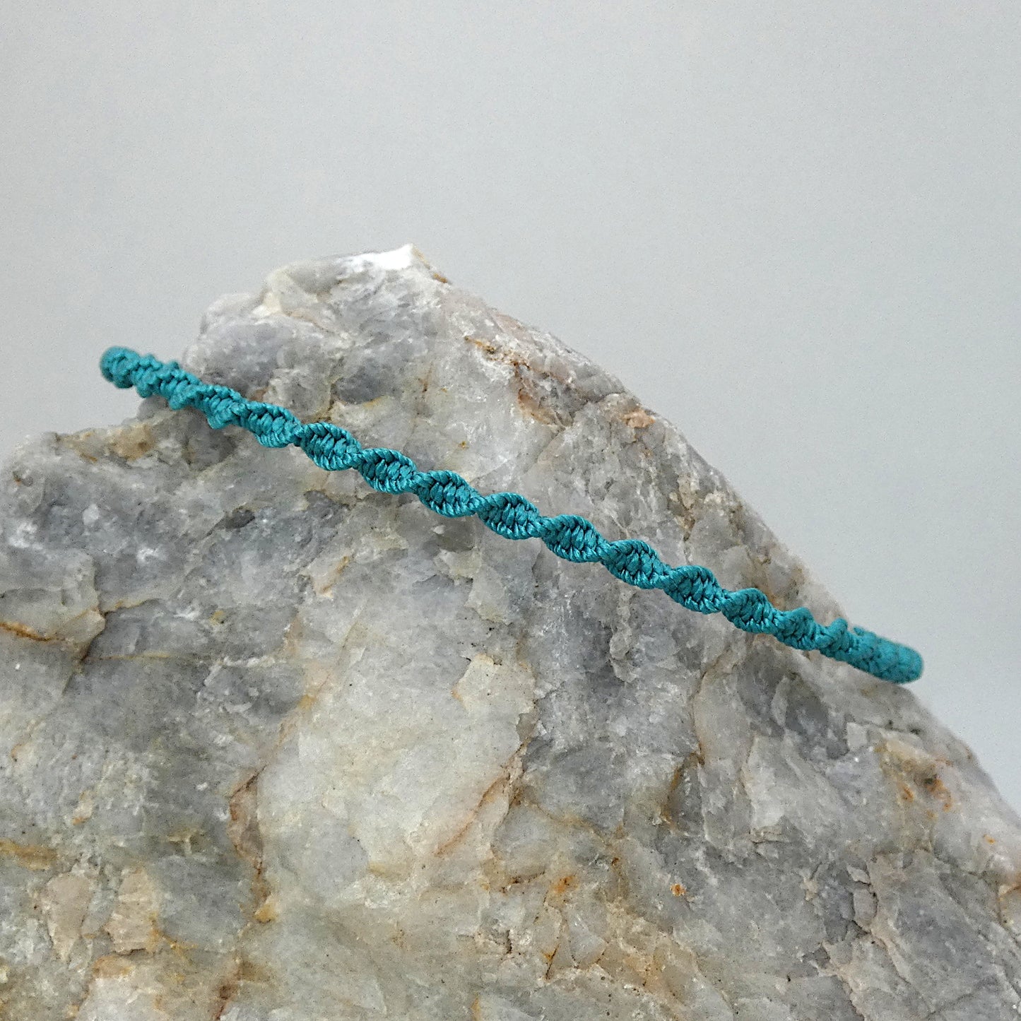 Teal Green Macramé Bracelet – Handmade Spiral Bracelet for Women, Coastal Boho Style, Adjustable Jewellery UK