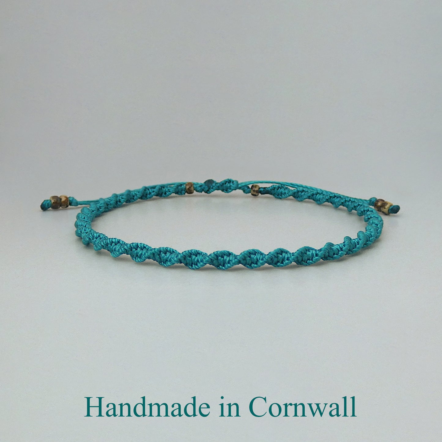 Teal Green Macramé Bracelet – Handmade Spiral Bracelet for Women, Coastal Boho Style, Adjustable Jewellery UK
