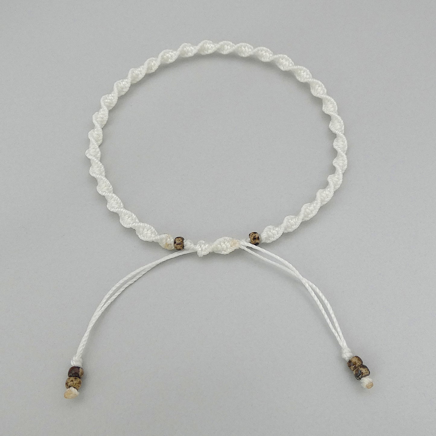 White Macramé Bracelet – Handmade Spiral Knot Bracelet, Minimalist Boho Jewellery, Adjustable Gift for Women UK